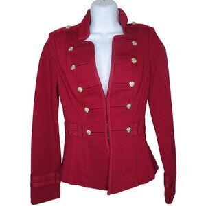 White House Black Market Red Military Style Jacket Gold Buttons XS Yacht Rock